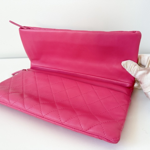 Chanel Pink Quilted Lambskin Fold Over Clutch - Picture 9 of 14